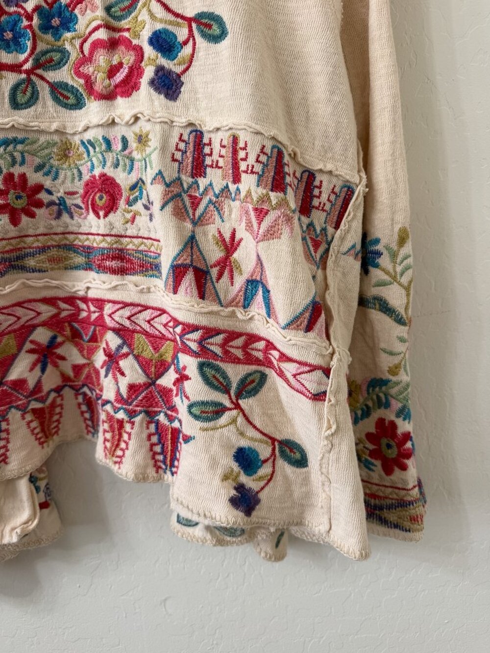 Johnny Was Biya Embroidered Krisly Wrap Cardigan Cream Rainbow - Picture 9 of 9
